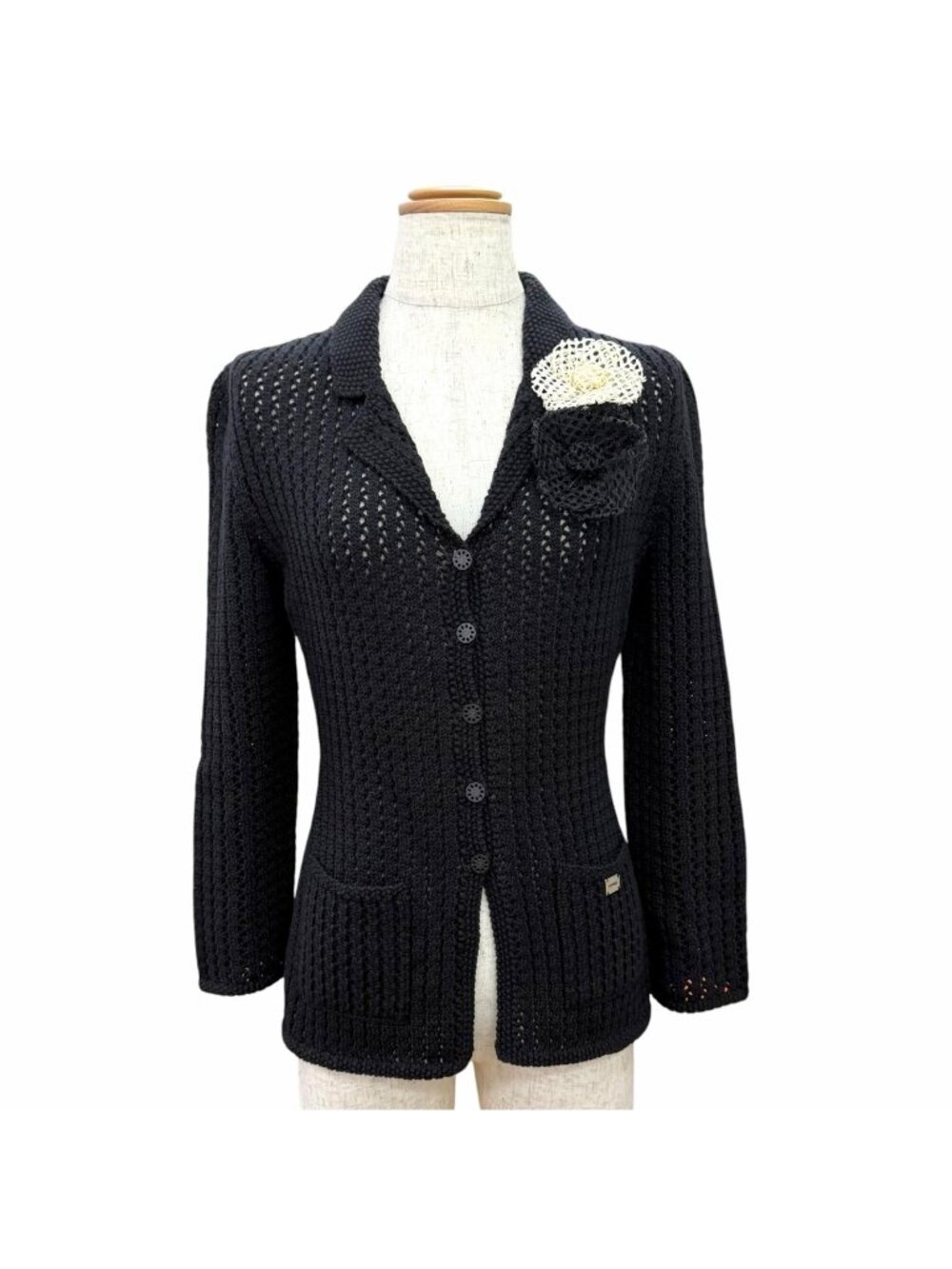 Chanel Vintage 03P Cashmere Mixed Logo Plate Coco Buttons Knit Jacket Black FR